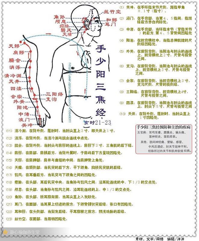 消泺,臑会,肩髎,天髎,天牖,翳风,瘈脉,颅息,角孙,耳门,耳和髎,丝竹空