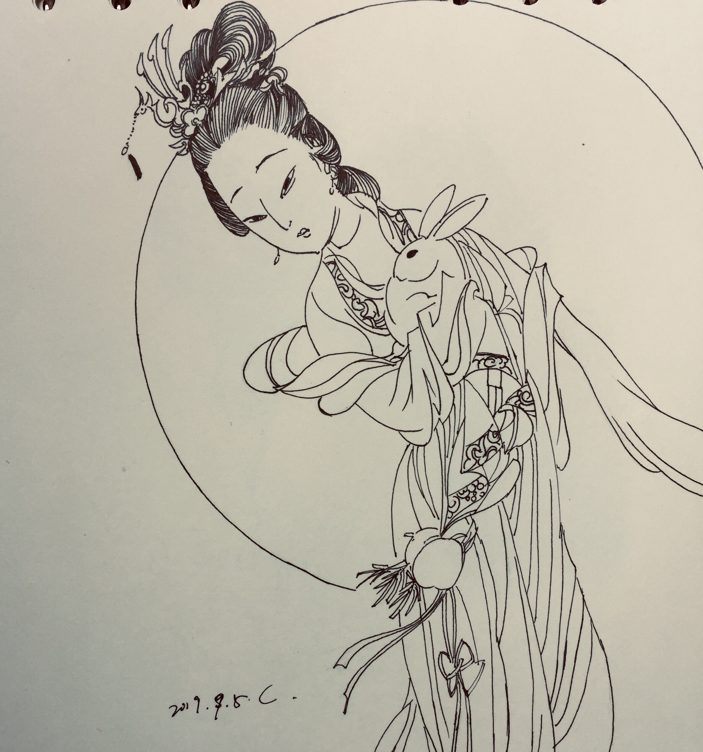 中秋节——思念从月亮._线描画 | 每日一画_绘画_小打卡